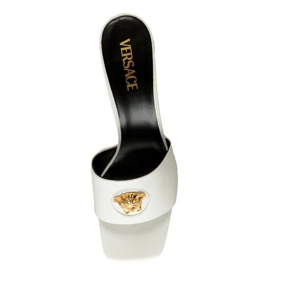 Versace Women's White Gold Medusa 100% Leather Sandals Mules Shoes US 9 IT 39 - Picture 7 of 8